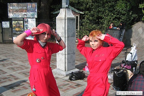 girls in red costumes