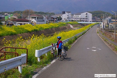 Young biker beside the river